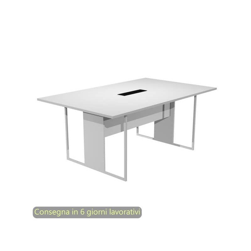 Tavolo riunioni con top access nero 180x110xH.74,4 cm strut. metallo bianco Blade Artexport piano bianco