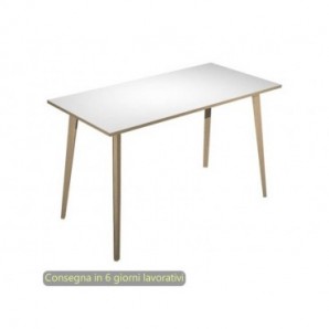 Tavolo alto Woody 180x80xH.105 cm con gambe rovere Artexport piano bianco 6405-DKC-3C-AQ