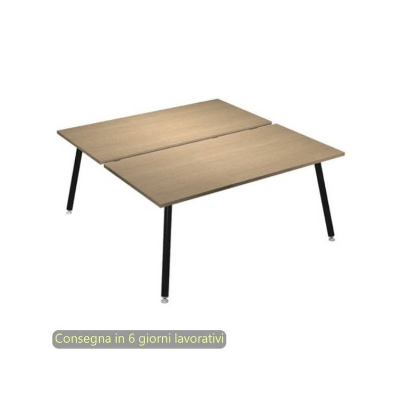 Scrivania bench doppia piano rovere 140x166xH.74,4 cm gamba metallo tubolare nero opaco Skinny Metal 6402B-DJA-C-AQ