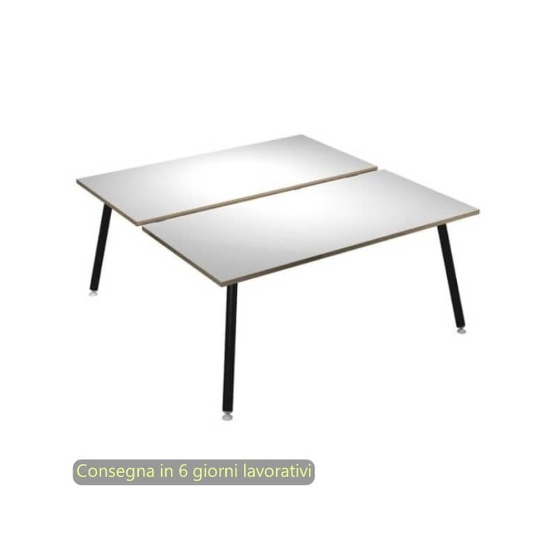 Scrivania bench doppia piano bianco 120x166xH.74,4 cm gamba metallo tubolare nero opaco Skinny Metal 6404B-DJA-3C-AQ