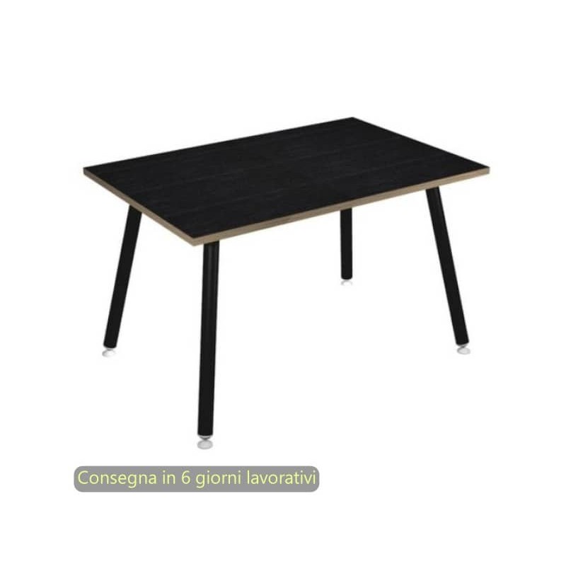 Scrivania piano nero venato frassino 120x80xH.74,4 cm gamba metallo tubolare nero opaco Skinny Metal - 6404-DJA-8C-AQ