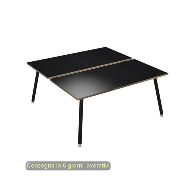 Scrivania bench nero venato frassino 180x80xH.74,4 cm gamba metallo tubolare nero opaco Skinny Metal 6405B-DJA-8C-AQ