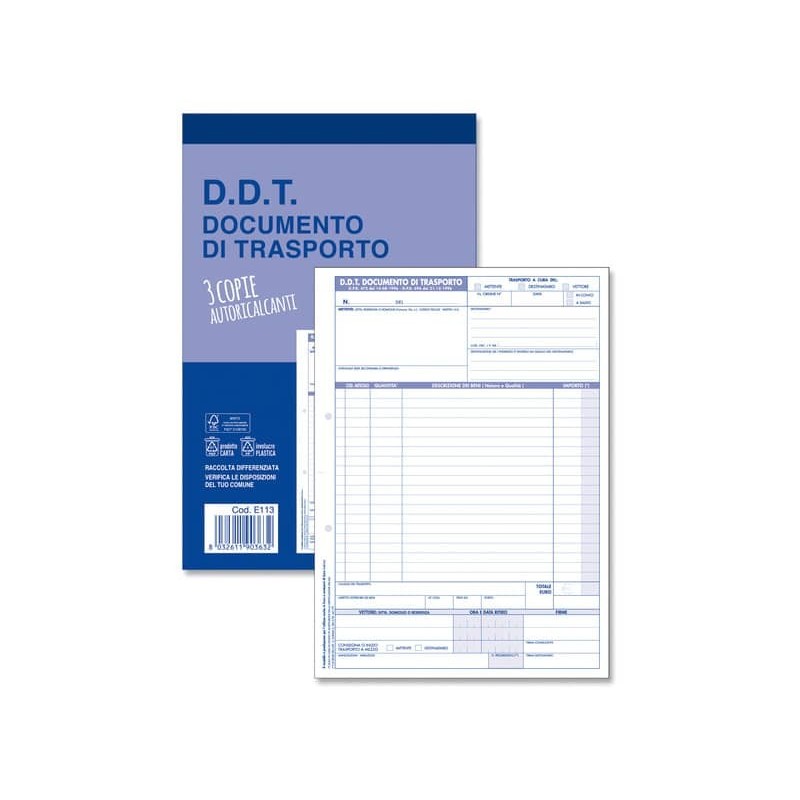 Blocco DDT mittente - destinatario - vettore 50x3 copie - 21x30 cm 0113N