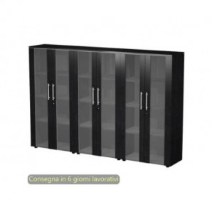 Composizione 3 mobili medi con ante vetro/melam. 162,8x43xH.158,2 cm Flora Artexport nero venato frassino