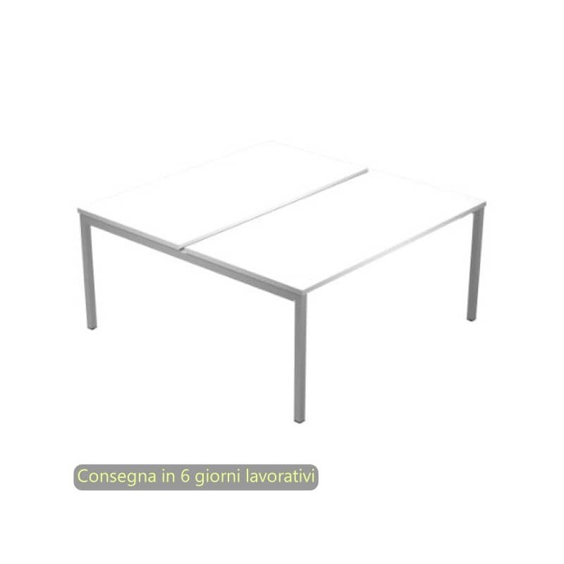 Scrivania Bench doppia piano bianco 120x164xH.72,5 cm gamba a ponte metallo  grigio Presto Venere