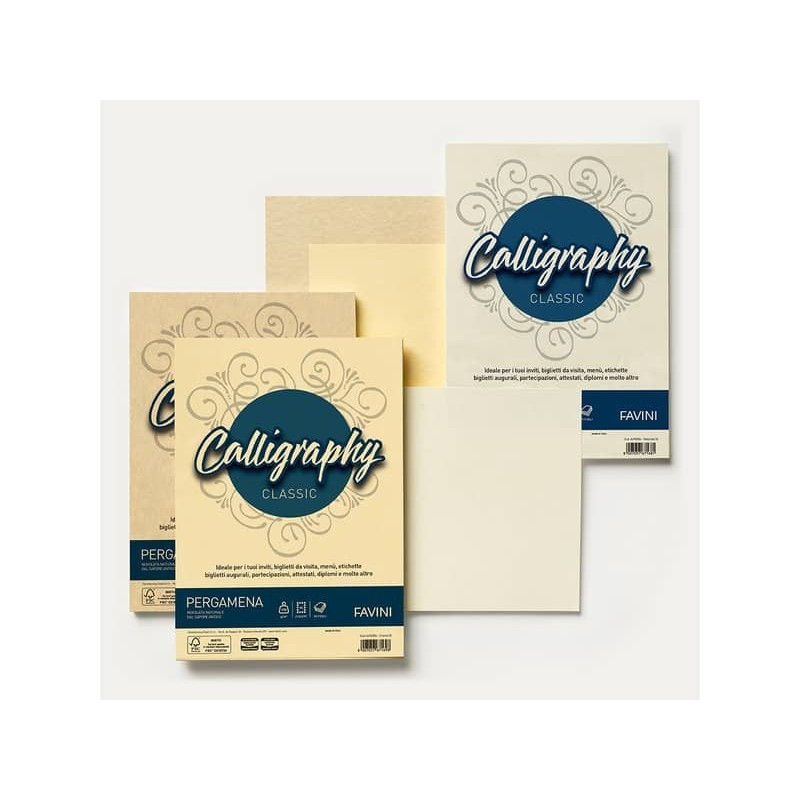 Carta pergamena Favini Calligraphy A4 90 g/m² finitura liscia nocciola - conf. 50 fogli - A69N204