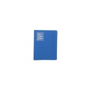 Agenda giornaliera Biembi 2024 blu spiralata con copertina in cuoio rigenerato 15x21cm - BNZ202C14-B