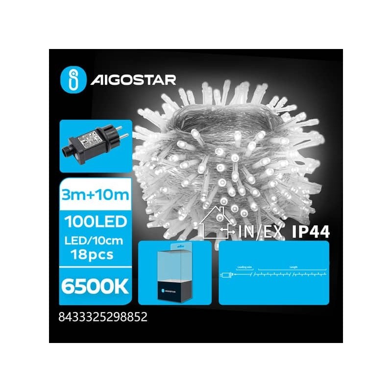 Catena luminosa a basso voltaggio Aigostar luce fredda 6500 K 10 m 100 led - 298852