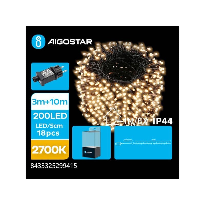 Catena luminosa a basso voltaggio Aigostar luce calda 2700 K 10 m 200 led - 299415