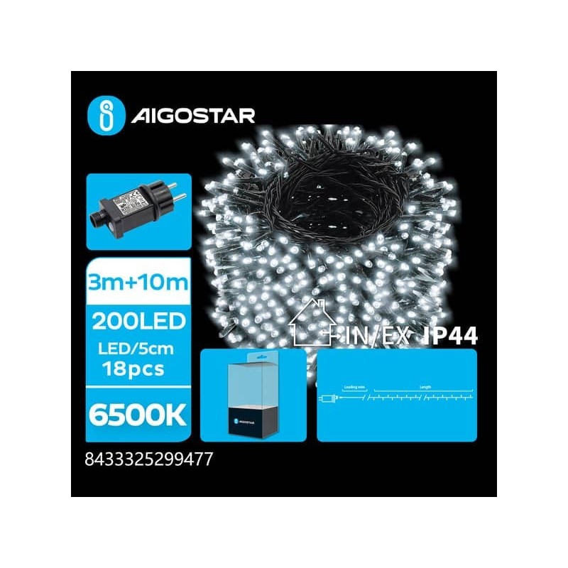 Catena luminosa a basso voltaggio Aigostar luce fredda 6500 K 10 m 200 led - 299477