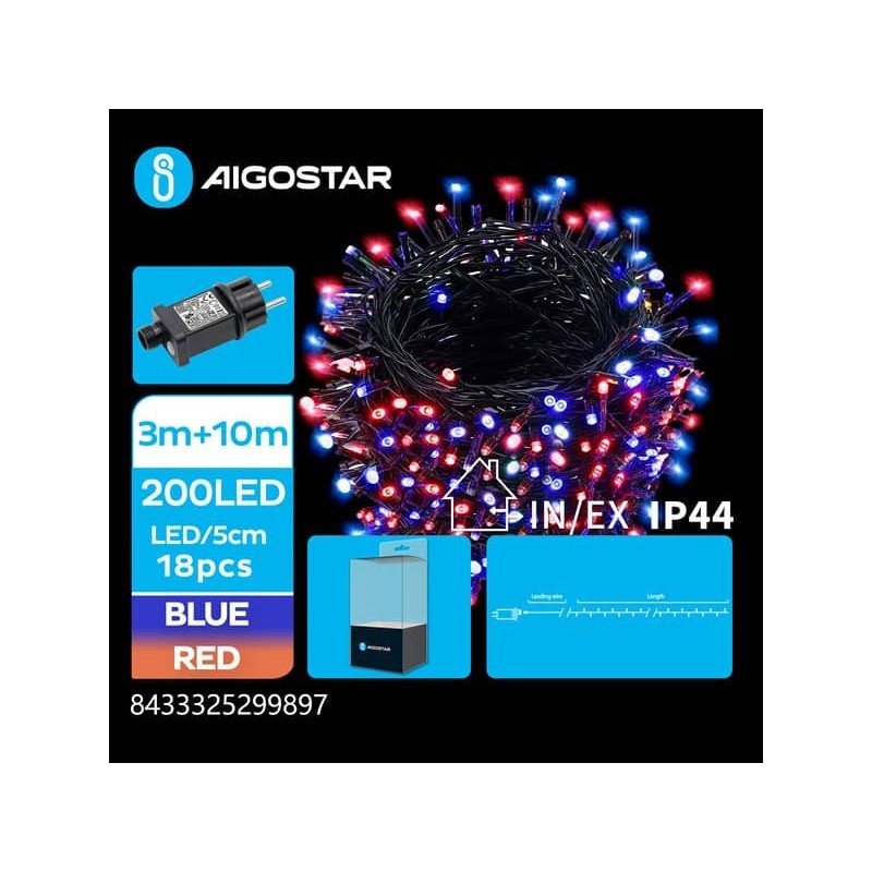 Catena luminosa a basso voltaggio Aigostar luce rossa e blu 10 m 200 led - 299897