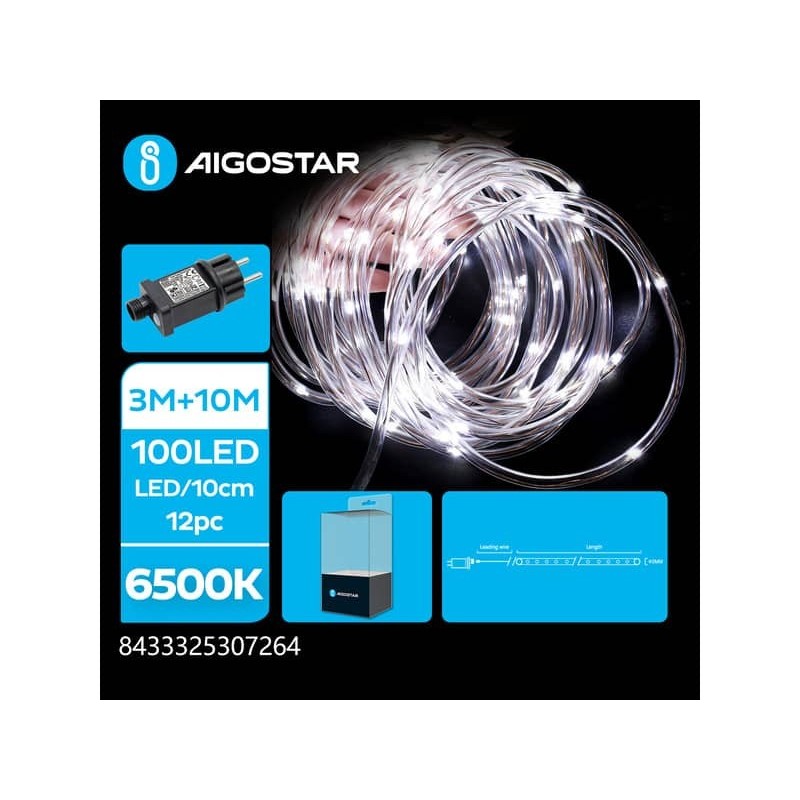 Catena luminosa tubolare a basso voltaggio Aigostar luce fredda 6500K 10 m 100 led - 307264