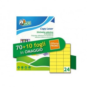 Etichette giallo fluorescente permanenti Tico laser/inkjet 24 et./foglio conf. 100+10 ff OMAGGIO 70x36 mm - LP4FG-7036P