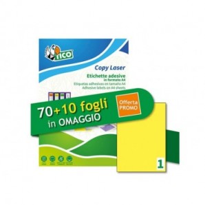 Etichette giallo fluorescente permanenti Tico laser/inkjet 1 et./foglio conf. 70+10 ff OMAGGIO 210x297 mm