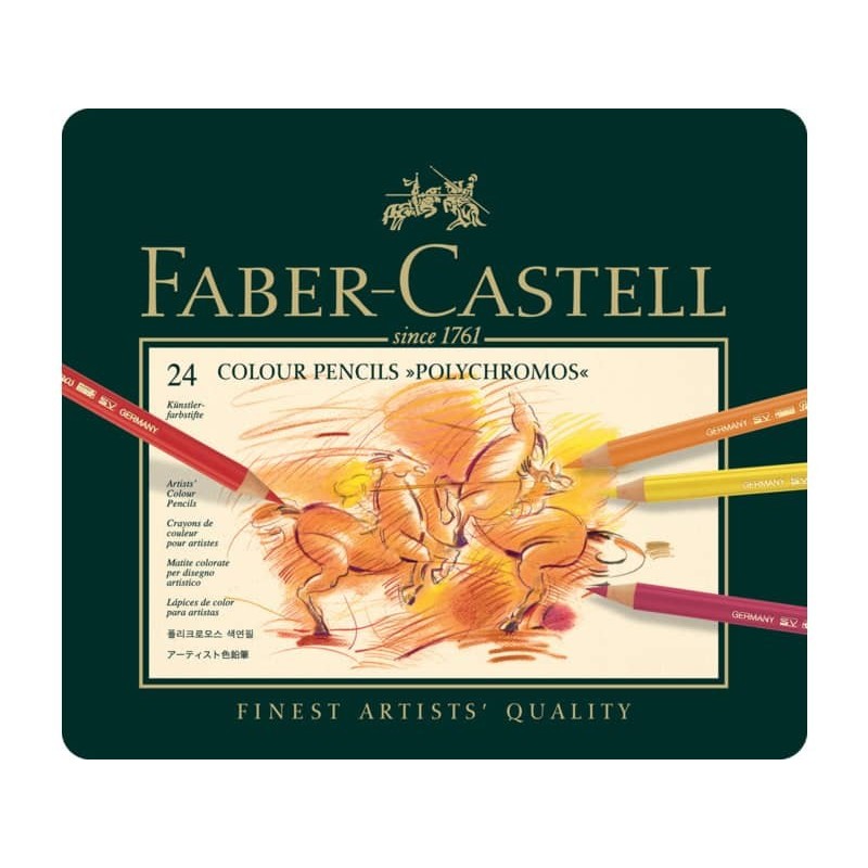 Matite colorate permanenti Faber Castell Polychromos mina 3,8 mm box metallo - colori assortiti conf. 24 pezzi - 110024