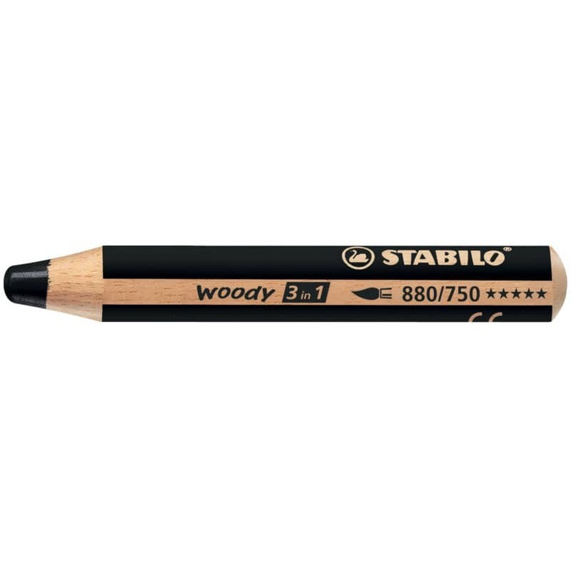 Matite colorate Stabilo Woody 3 in 1 punta larga conf. 5 pz nero neutro 880/750