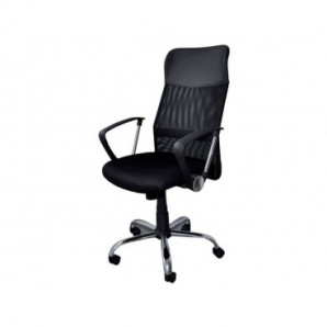 Seduta semi-direzionale nera in rete e pelle con braccioli Office Products Corfu - 23023331-05