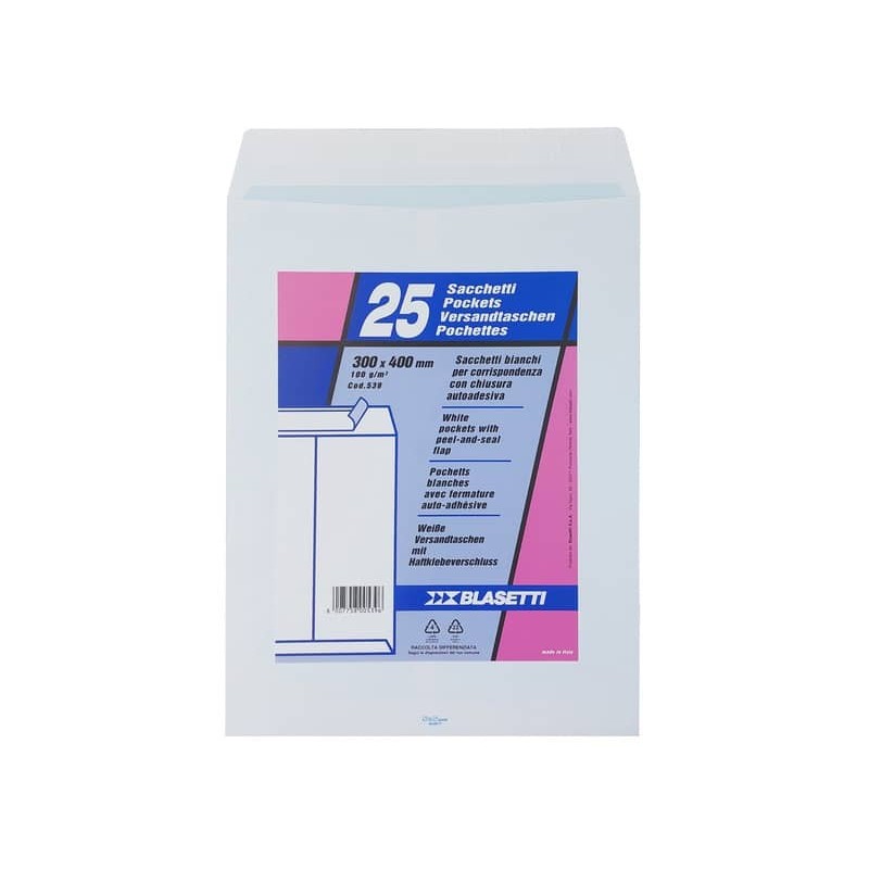 Busta a sacco Blasetti Self bianco - 100 g/m² - in conf. 25 buste - 300x400 mm 539