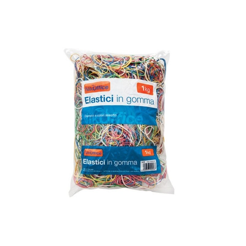 Elastici in gomma Nikoffice in busta da 1 Kg - misure e colori assortiti - 06NIK032