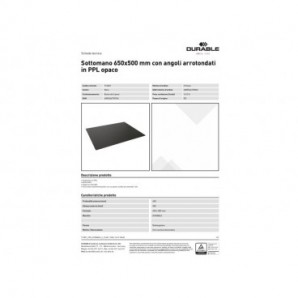 Sottomano Durable 65x50 cm con bordi arrotondati in PPL opaco nero - 7133-01
