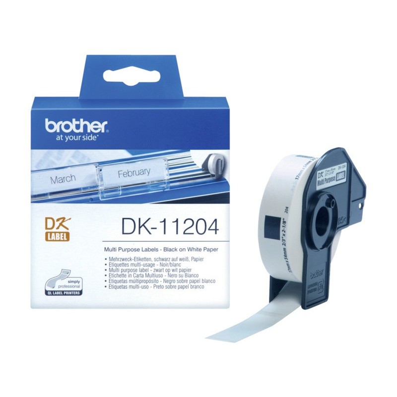 Rotolo 400 etichette adesive in carta Brother 17x54 mm nero/bianco - DK-11204