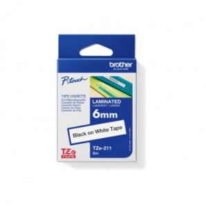 Nastro laminato per etichettarice Brother - 6 mm x 8 m - nero/bianco - TZe-211
