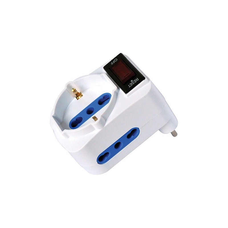 Adattatore di rete spina 10A 2 prese 10/16A bipasso + 1 presa schuko/bipasso MKC bianco - 492519356