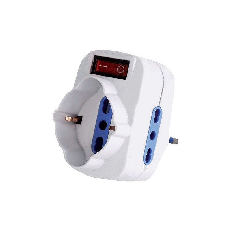 Adattatore rotante spina 16A 2 Prese 2P+T 10/16A bipasso+1 Presa bipasso/schuko MKC con interruttore