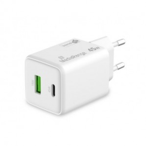 Caricabatterie rapido GaN 43W con uscita USB-A e USB-C Media Range bianco MRMA113-2