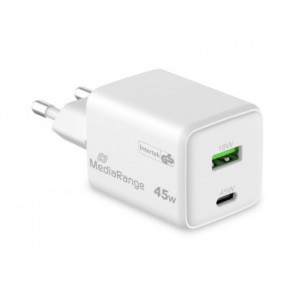 Caricabatterie rapido GaN 43W con uscita USB-A e USB-C Media Range bianco MRMA113-2