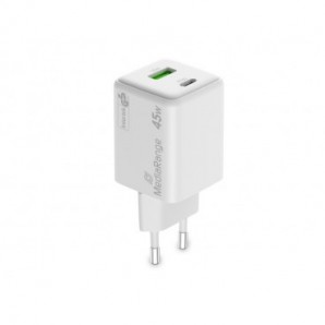 Caricabatterie rapido GaN 43W con uscita USB-A e USB-C Media Range bianco MRMA113-2