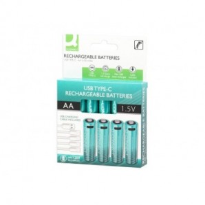 Batterie ricaricabili Q-Connect AA con cavo USB-C - 1400 mAh - 1,5 V conf. 4 pz in blister - KF14129