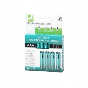 Batterie ricaricabili Q-Connect AAA con cavo USB-C - 750 mAh - 1,5V conf. 4 pz in blister - KF14130