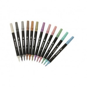 Pennarello Dual Brush a doppia punta Donau in conf. 12 colori assortiti - 322293