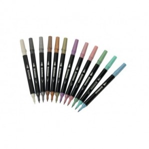 Pennarello Dual Brush a doppia punta Donau in conf. 12 colori assortiti - 322293