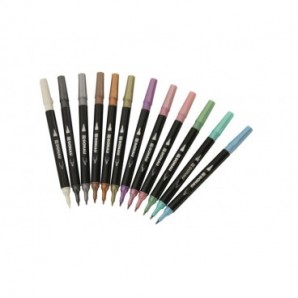 Pennarello Dual Brush a doppia punta Donau in conf. 12 colori assortiti - 322293