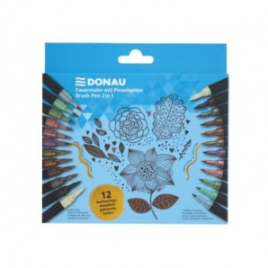 Pennarello Dual Brush a doppia punta Donau in conf. 12 colori assortiti - 322293