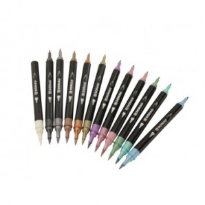 Pennarello Dual Brush a doppia punta Donau in conf. 12 colori assortiti - 322293