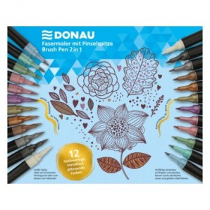 Pennarello Dual Brush a doppia punta Donau in conf. 12 colori assortiti - 322293