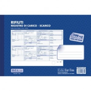 Registro carico-scarico rifiuti O.C.L. - conf. 10 blocchi - carta usomano 1-100 fogli 31x21 cm - 0437