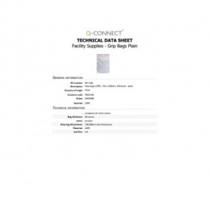Buste trasparenti chiusura grip in LDPE 50 μm Q-Connect idonee al contatto alimentare - conf. 1000 pz - 15x20 cm