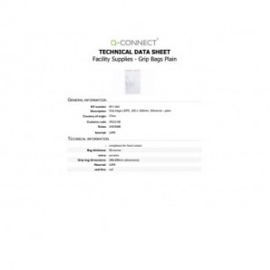 Buste trasparenti chiusura grip in LDPE 50 μm Q-Connect idonee al contatto alimentare - conf. 1000 pz - 20x30 cm