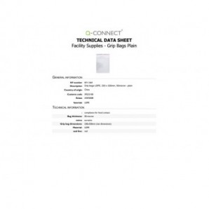 Buste trasparenti chiusura grip in LDPE 50 μm Q-Connect idonee al contatto alimentare - conf. 1000 pz - 23x32 cm
