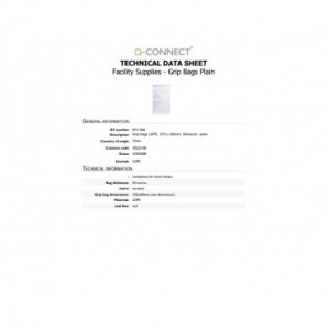 Buste trasparenti chiusura grip in LDPE 50 μm Q-Connect idonee al contatto alimentare - conf. 1000 pz - 27,5x45 cm