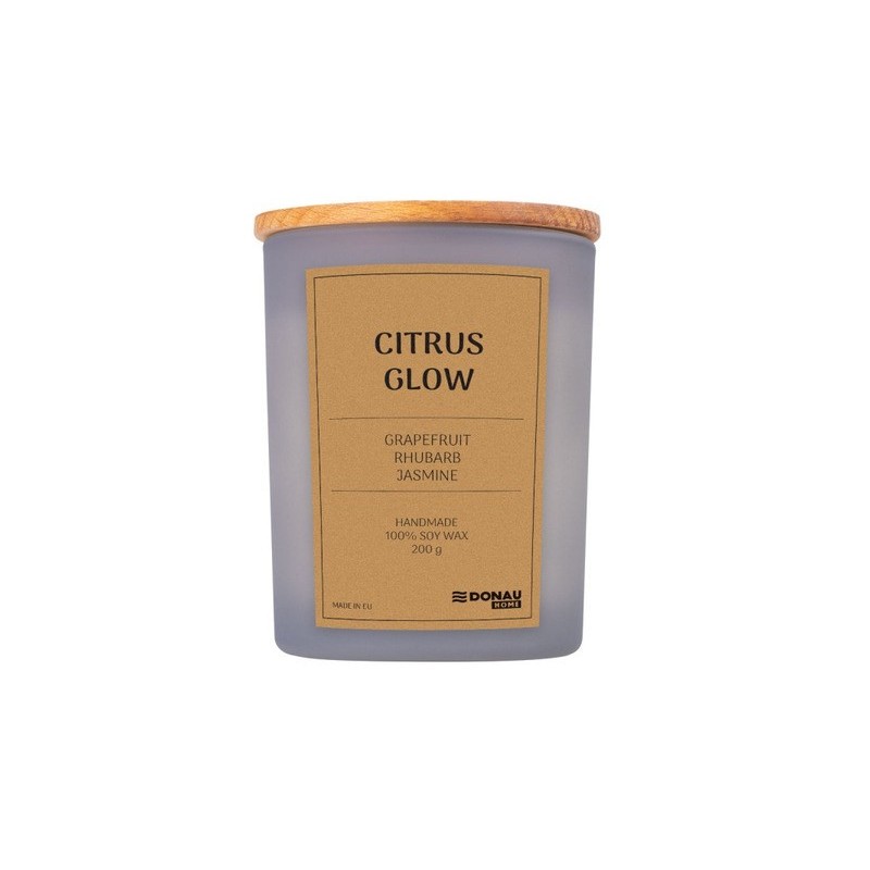Candela di soia in vaso di vetro con coperchio in legno Donau Home 200 g Citrus Glow - 45361411-10