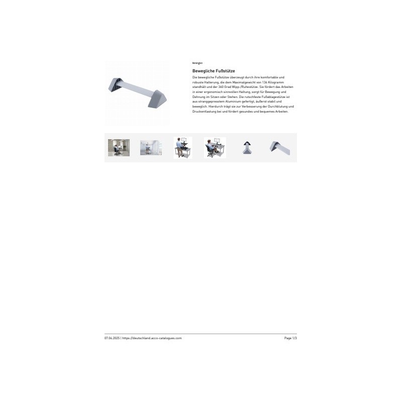 Poggiapiedi oscillante Kensington con barra girevole 360° grigio K58303WW