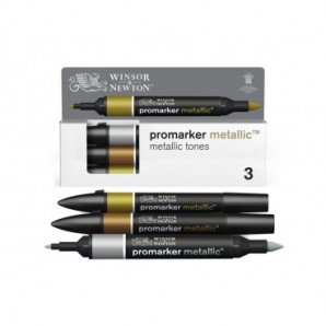 Pennarelli Winsor&Newton Promarker doppia punta fine-larga - conf. 3 pz colori metallici - 0290186