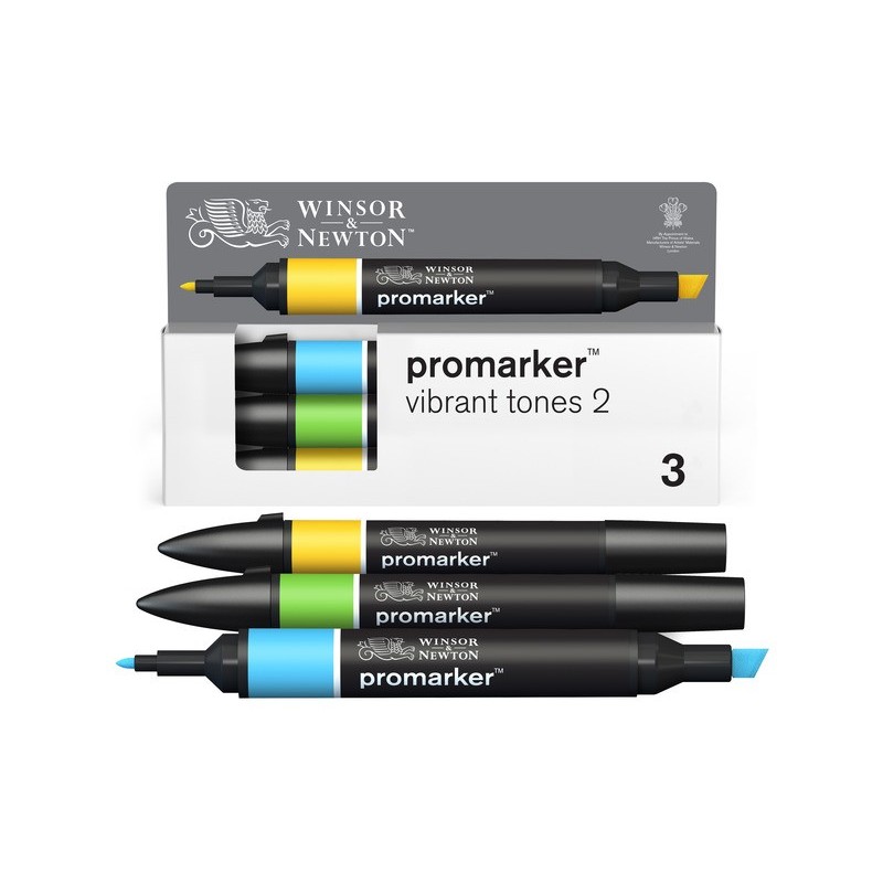 Pennarelli Winsor&Newton Promarker doppia punta fine-larga - conf. 3 toni vibranti giallo, azzurro, verde 0290194