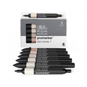 Pennarelli Winsor&Newton Promarker doppia punta fine-larga - conf. 6 pz toni carne chiaro - 0290114