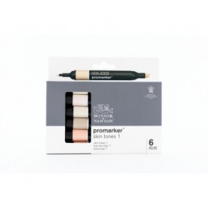 Pennarelli Winsor&Newton Promarker doppia punta fine-larga - conf. 6 pz toni carne chiaro - 0290114